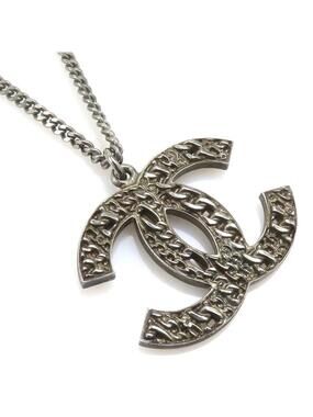Auth Chanel Cc Logo Necklace Gunmetal #293550C41B